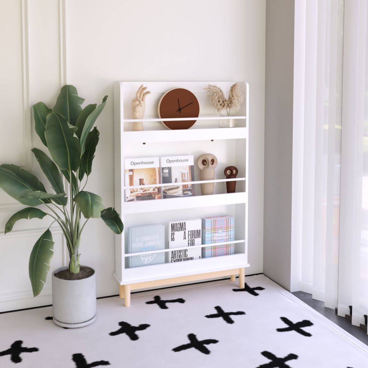 Wall Mounted Bookshelf with 3 Front Display Shelves - White
