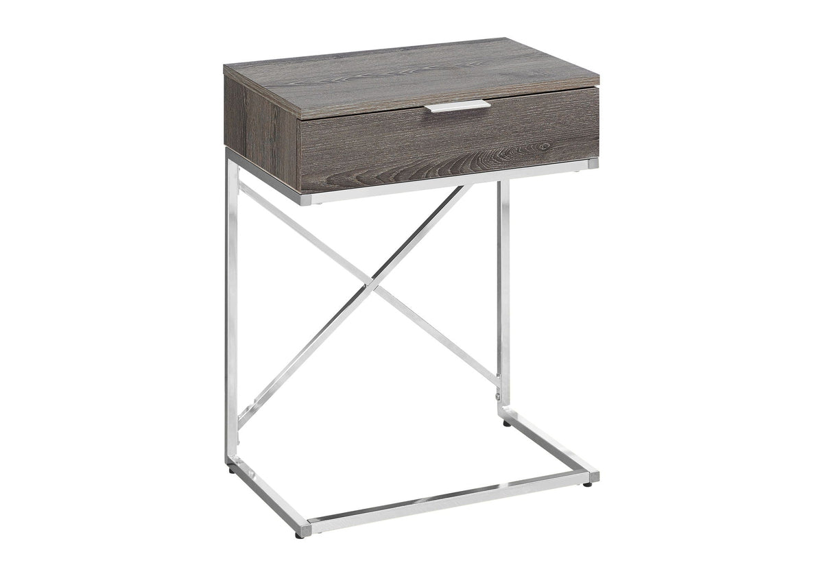 Accent Side Table with Storage Drawer – Modern Wood & Metal - Taupe