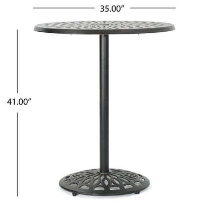 Elegant Cast Aluminum Round Bar Table with Filigree Design - Copper