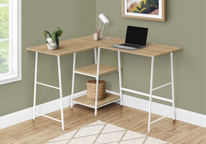 L-Shape Computer Desk with Storage Shelves - Light Brown or White