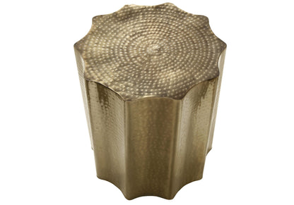 Drum Accent Side Table with Scalloped Hammered Metal Design - Beige, Bronze, Gold