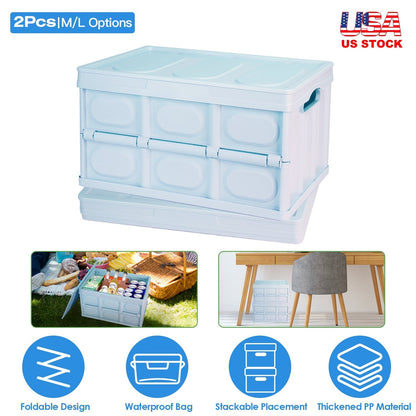 2Pcs 30L Collapsible Storage Bins With Dustproof Lid Waterproof Interior Bag Handle Stackable Storage Box Container Utility Organizer Crate For Campin