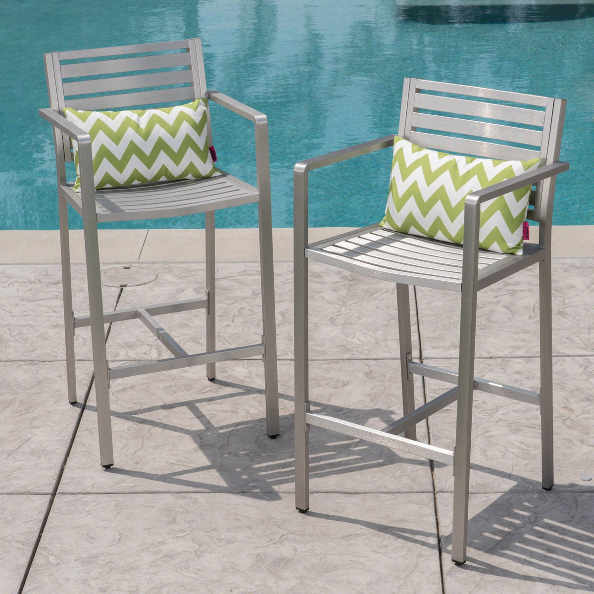 Outdoor Aluminum Rust Proof Barstools with Modern Design - Silver