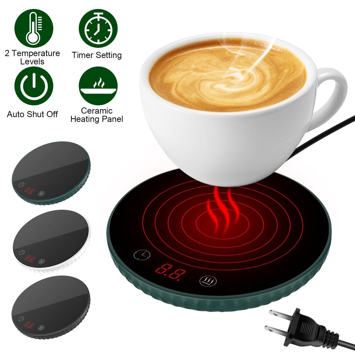 Desktop Electric Cup Warmer 8Hours Auto Off Overheating Protection Smart Timer Setting 2 Temperature Levels 104¡F to 140¡F Ceramic Heating Panel For O