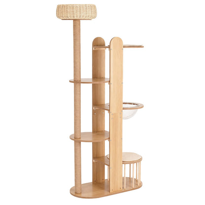 Multi-Level Wood Cat Tree Tower with Sisal Scratching Post - Natural Wood