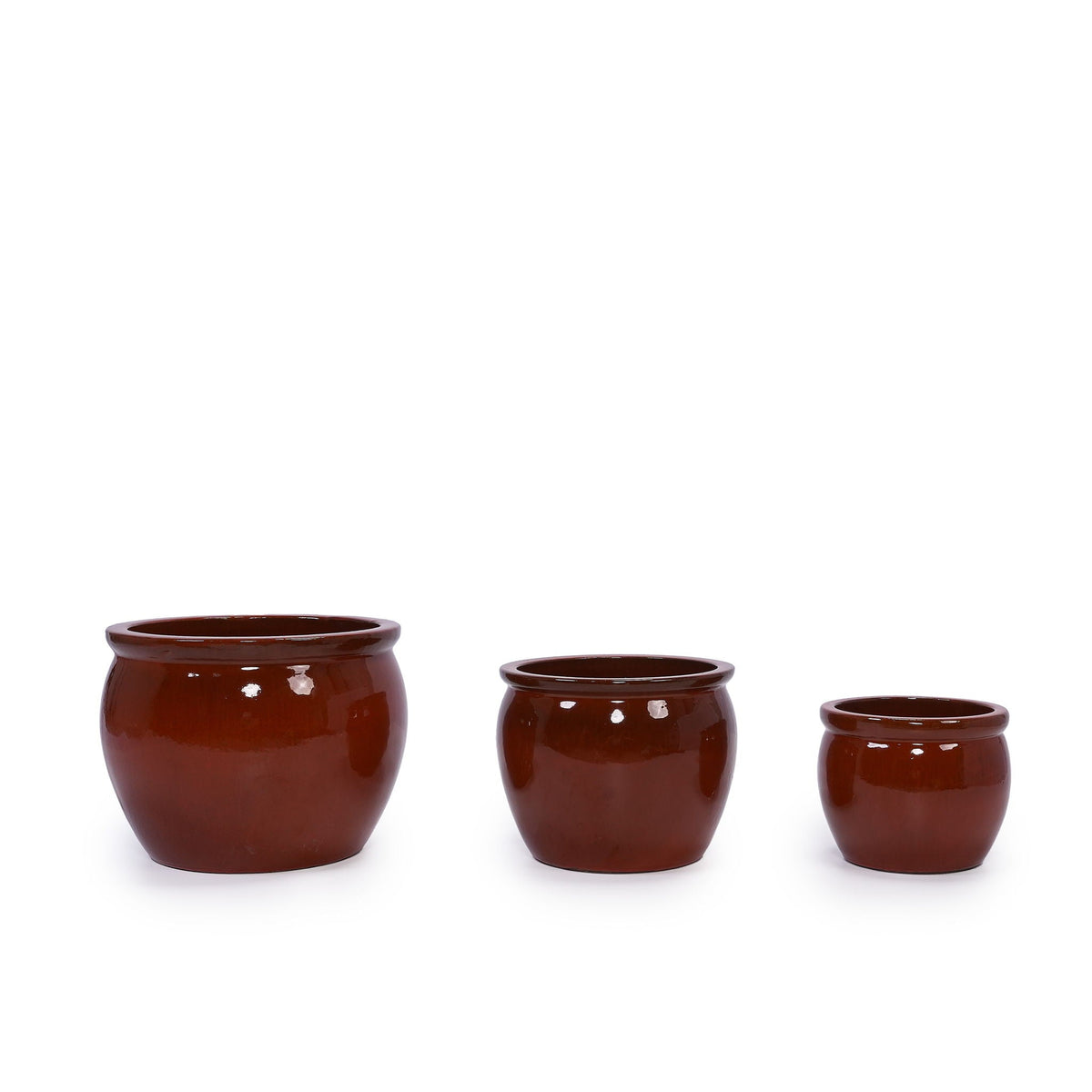 3-Piece Ceramic Planter Set with Drainage – Dark Red or Dark Green
