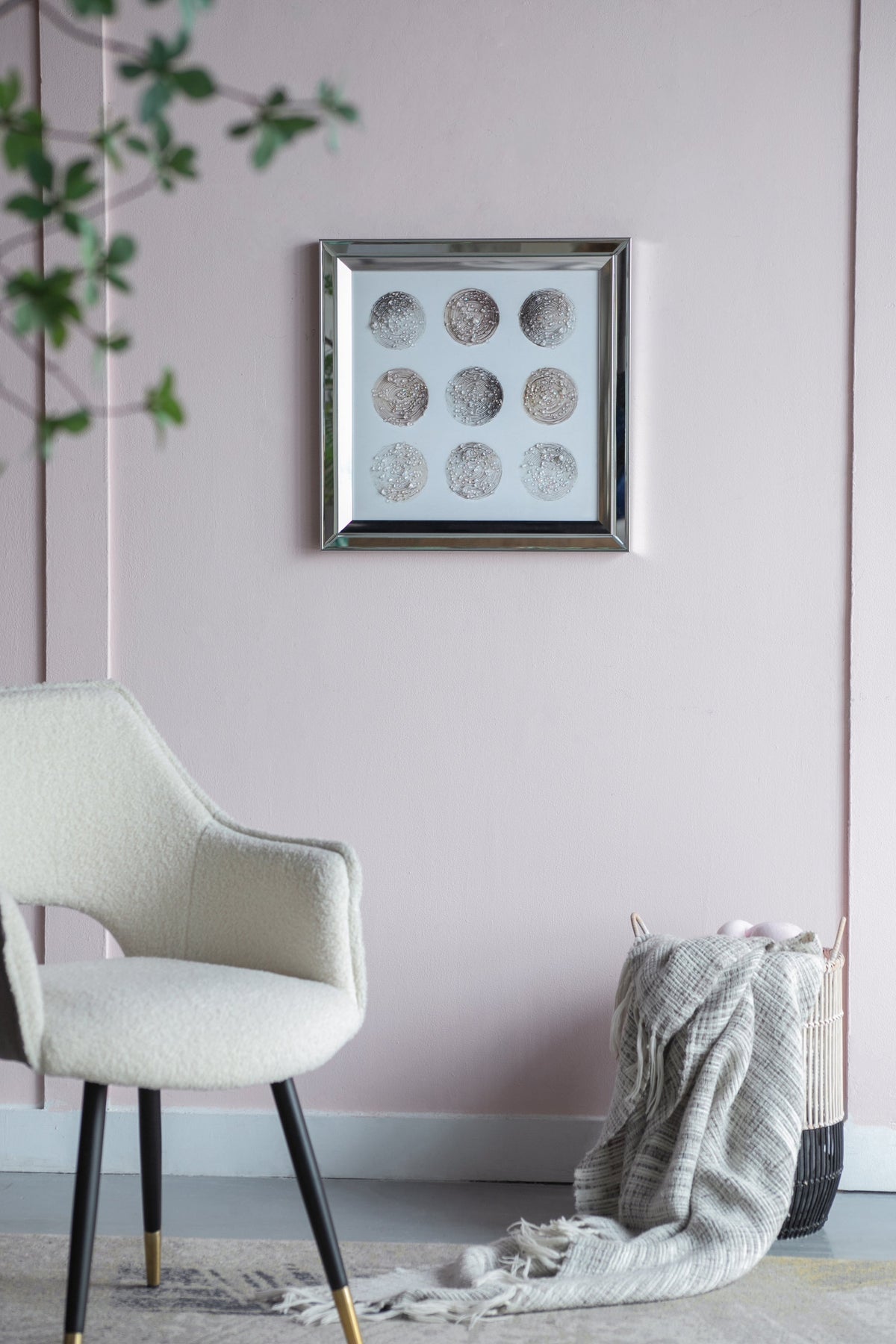 Ares Crystal Mirror Framed Wall Art with Lunar Motif - Multicolor