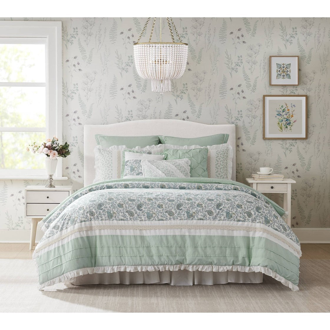 9 Piece Cotton Percale Comforter Set with Decorative Pillows - Aqua