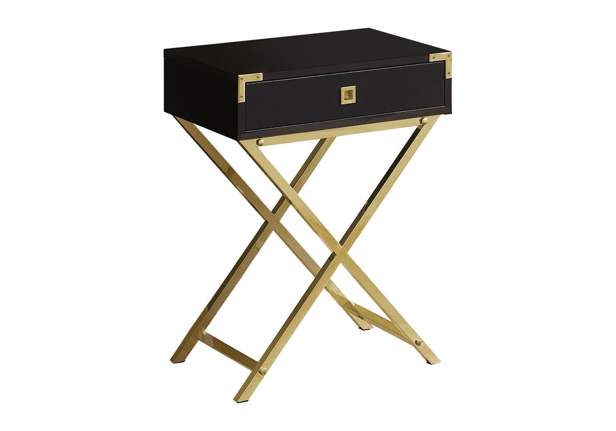 Accent Side Table with Storage Drawer – Metal Frame, Contemporary Design