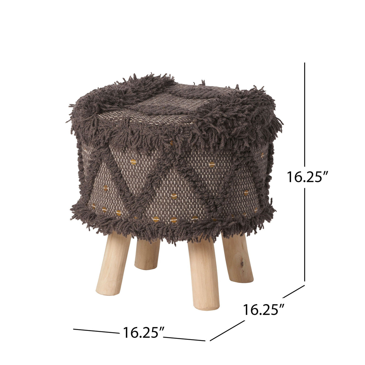 Handcrafted Wool & Cotton Foot Stool with Eucalyptus Frame - Dark Brown