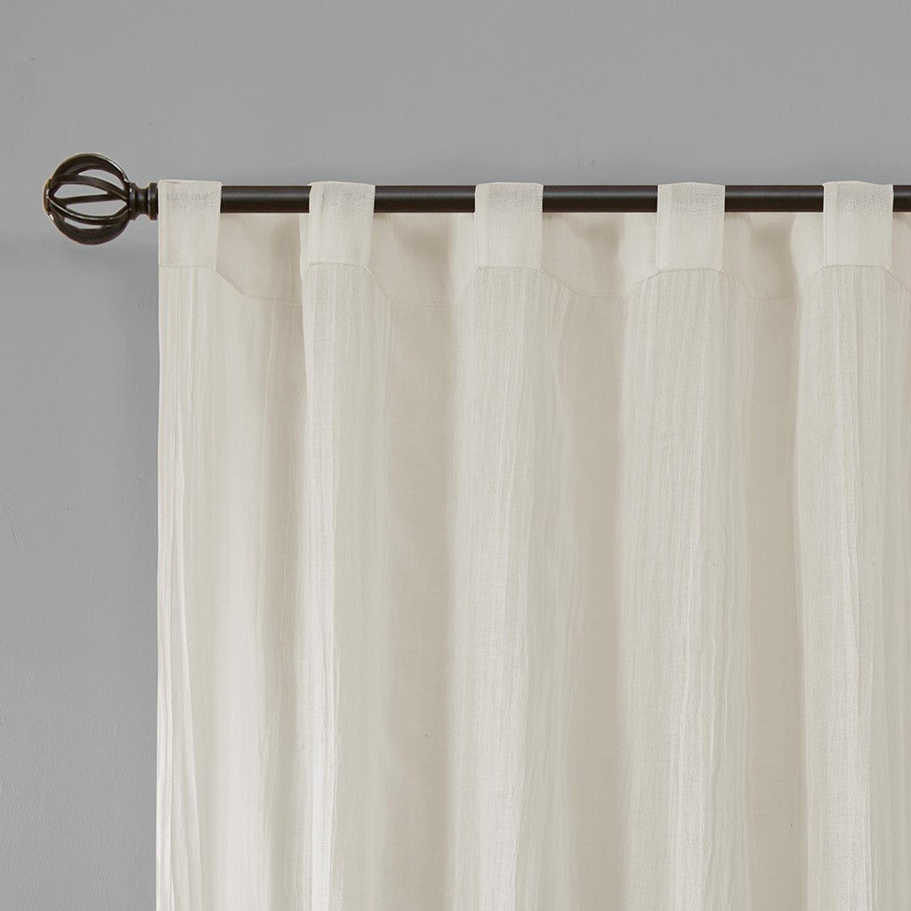 Solid Crushed Curtain Panel Pair with Sheer Texture - White