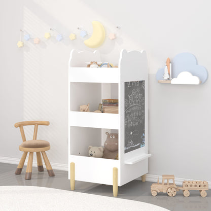 Bear Shaped Bookshelf with Chalkboard Side - 3-Tier Organizer - White