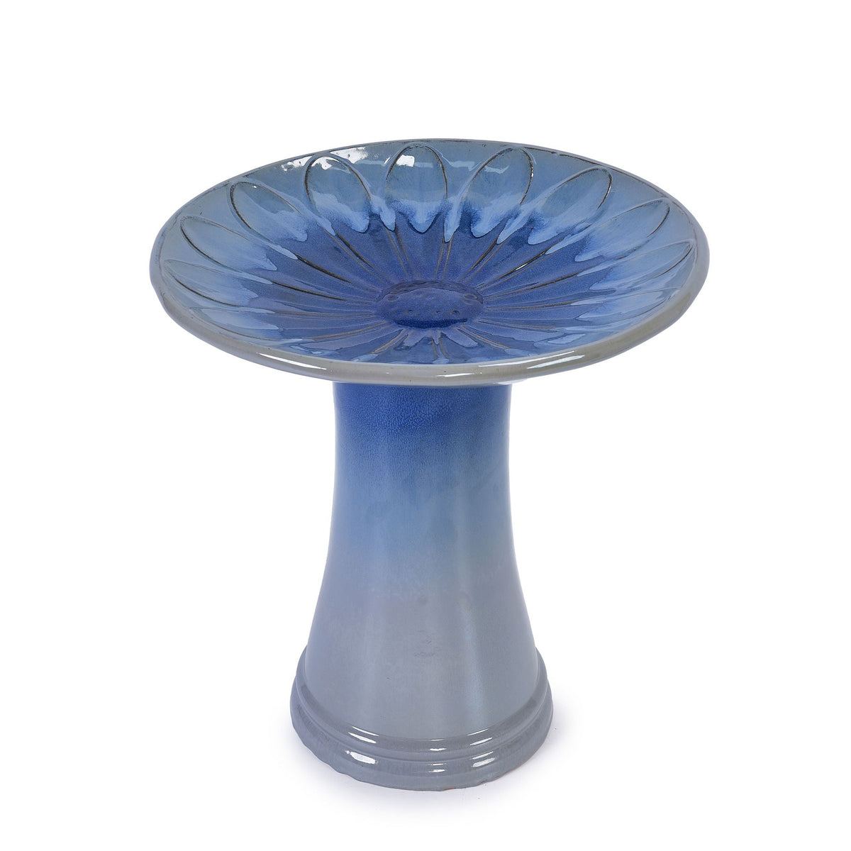 Blue Gray Ceramic Birdbath with Weather-Resistant Finish - Blue Gray