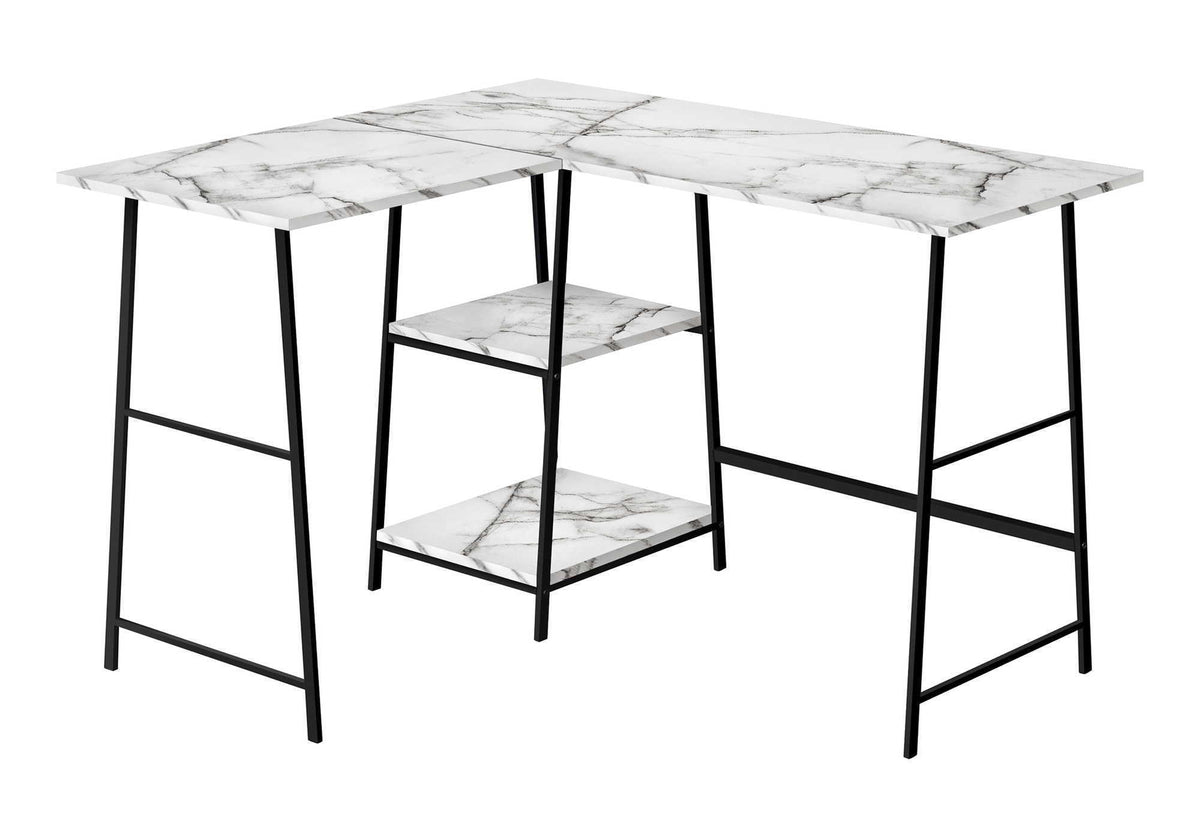 Contemporary L-Shape Corner Computer Desk with Marble Look Laminate - White or Black