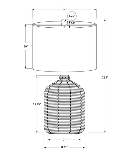 Modern Rattan Table Lamp with Fabric Shade - Light Brown or Black