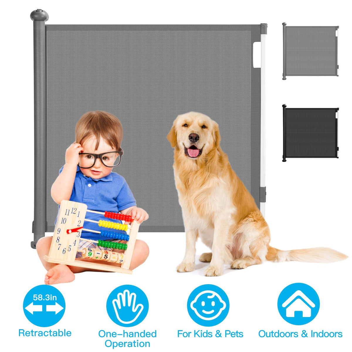 Retractable Baby Security Gate Door 58.3in Extra Wide Stair Gate for Toddlers Dogs Baby Gate with Punch Kit Punch-free Kit for Doorway Hallway Indoor