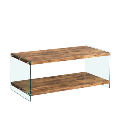 Light Brown Side Table with Tempered Glass Top - Fully Assembled