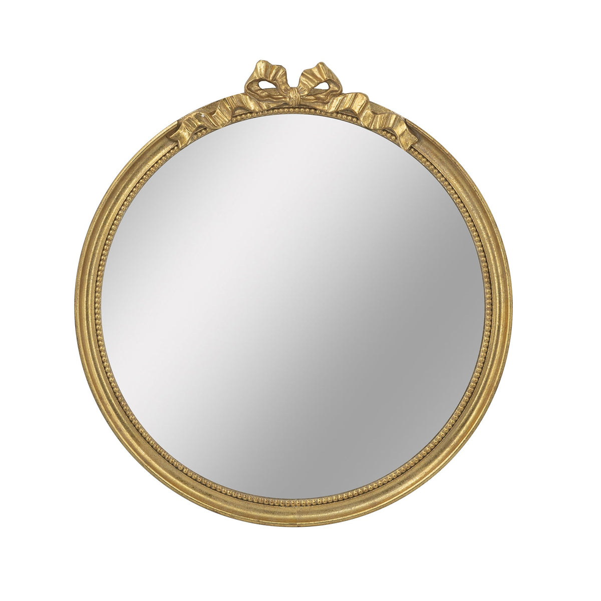 Round Decorative Wood Frame Wall Mirror with Scrollwork Crown - Gold