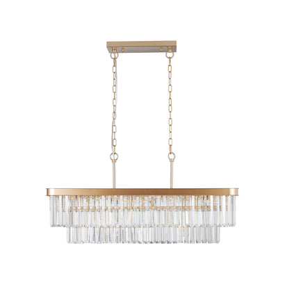 Rectangular Crystal Chandelier with Adjustable Height - Gold
