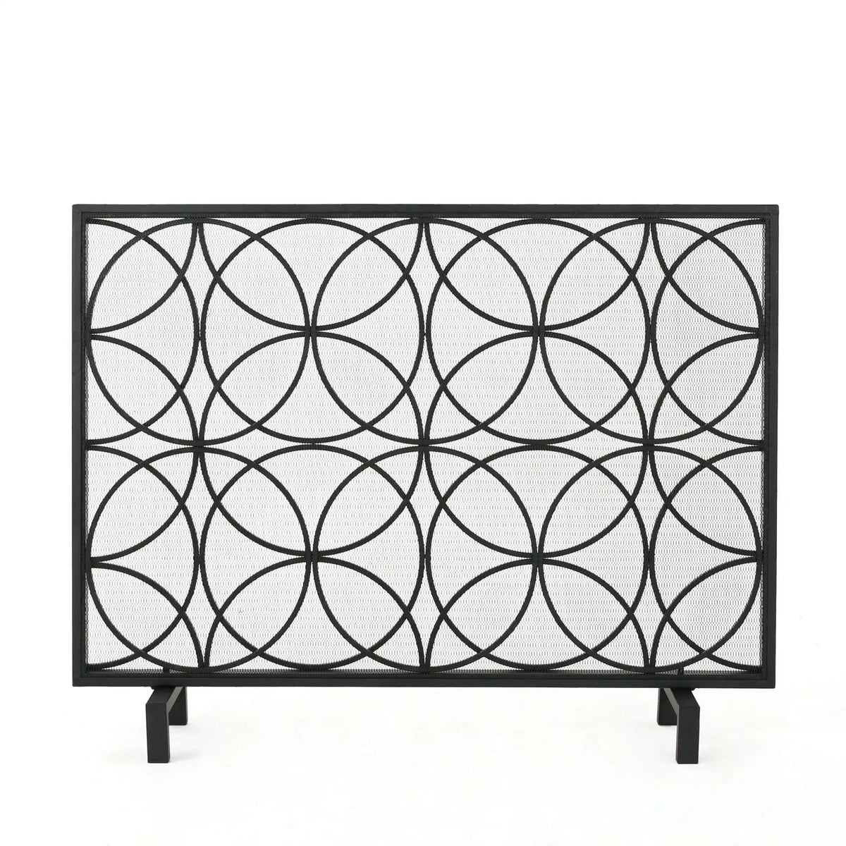 Thayer Single Panel Iron Fireplace Screen with Geometric Design - Black or Gold