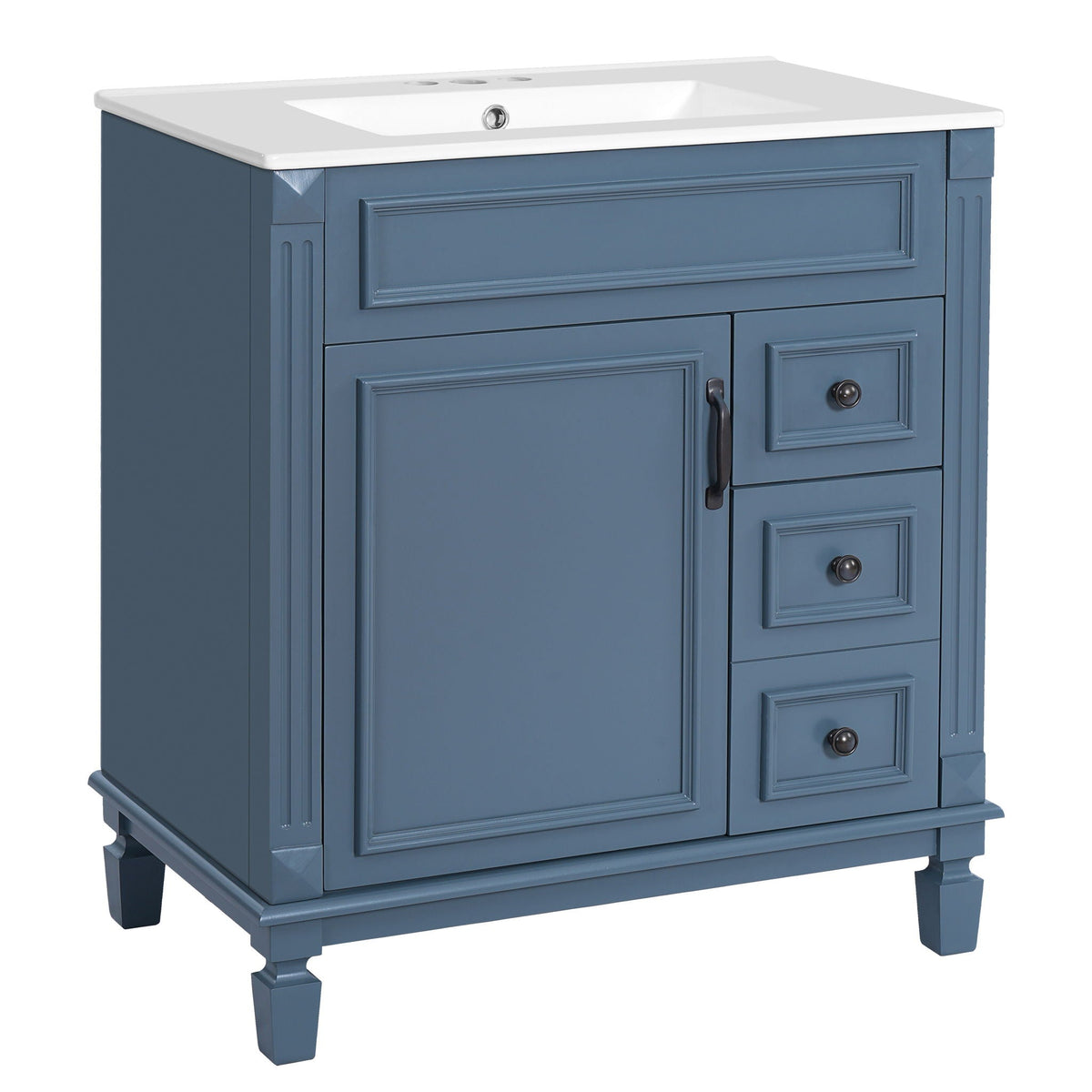 Bathroom Vanity with Ceramic Sink and Storage - White or Blue