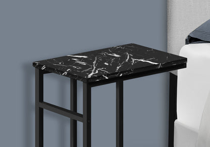 C-Shaped Accent Table with Faux Marble Top - Black