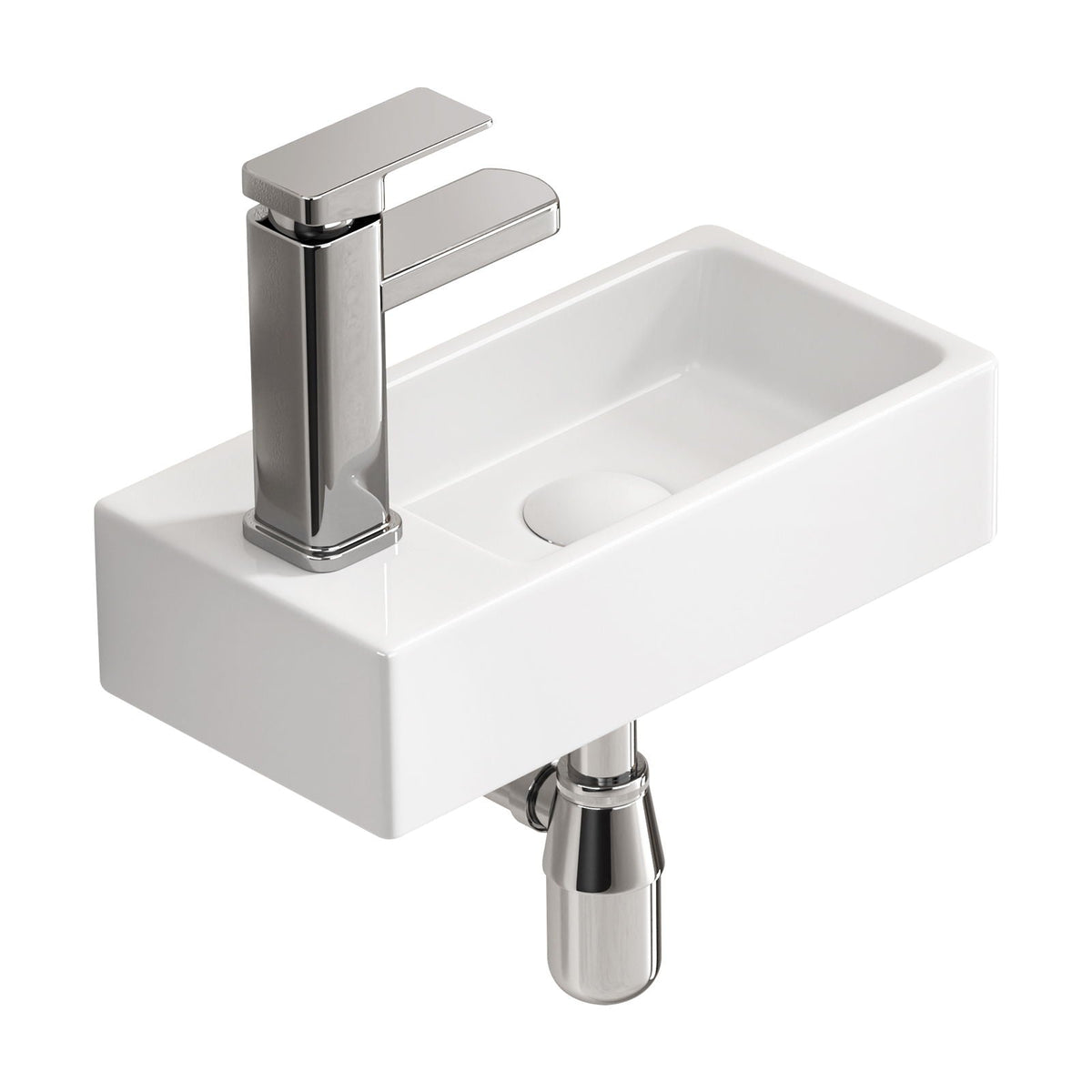 Milk White Wall Mounted Rectangle Vessel Sink with Faucet & Drain