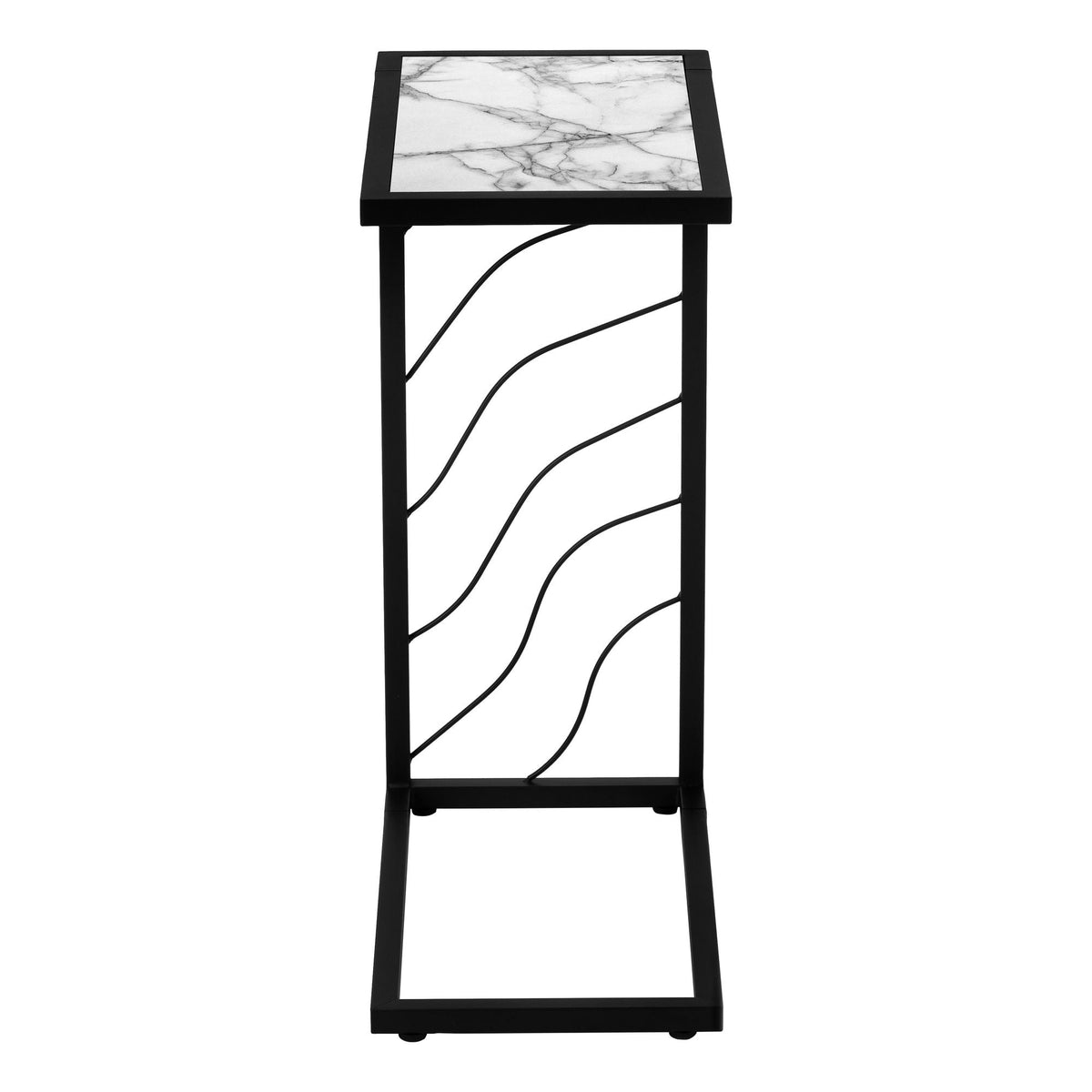 White C-Shaped Accent Table with Metal Frame - Contemporary Side Table