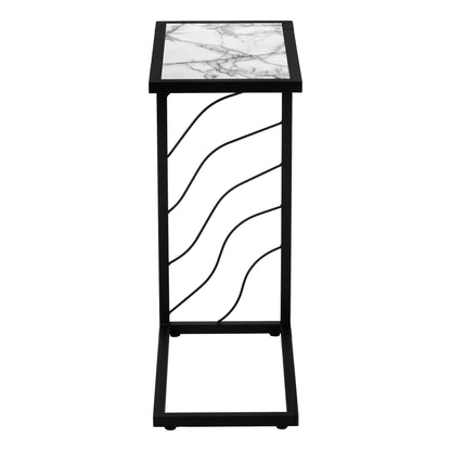 White C-Shaped Accent Table with Metal Frame - Contemporary Side Table