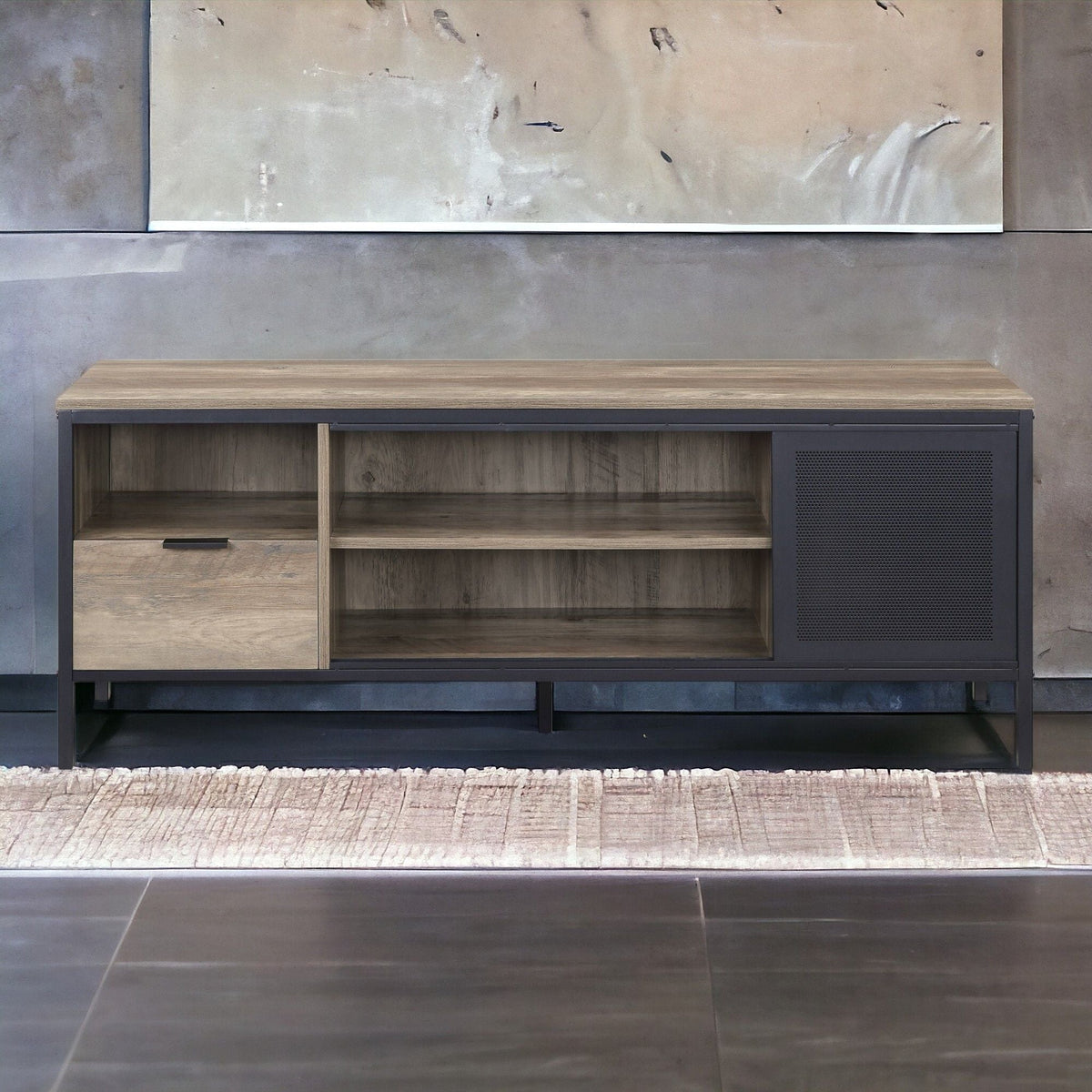 Light Brown Rustic TV Stand with Metal Frame - Nantan