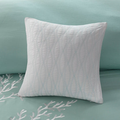 Oversized Cotton Jacquard Comforter Set with Coral Embroidery – Aqua