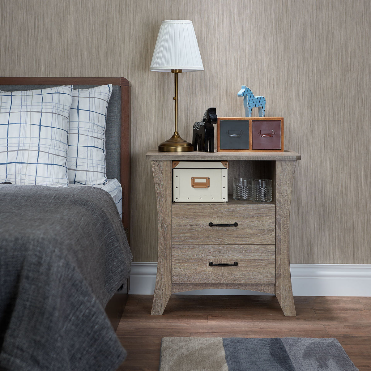 Accent Nightstand with Functional Storage - Dark Gray or Light Brown