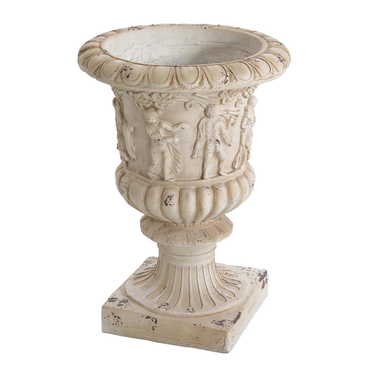 Garden Urn, Antique White, 27" H with Drainage Hole