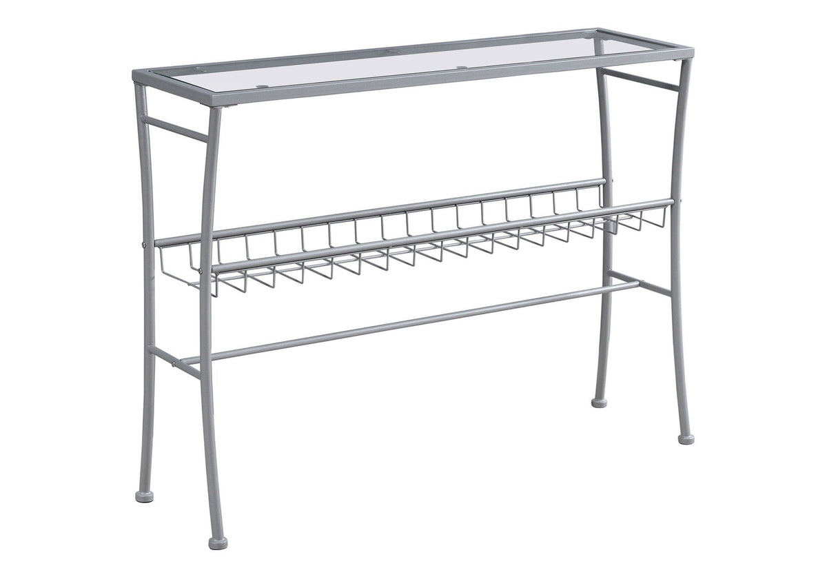 Silver Accent Console Table with Glass Top and Metal Shelf - Contemporary