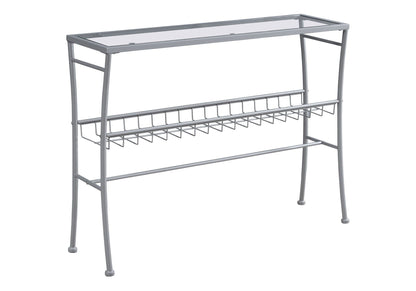 Silver Accent Console Table with Glass Top and Metal Shelf - Contemporary