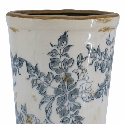 Ceramic Flower Vase with Wide Mouth - Distressed White & Black