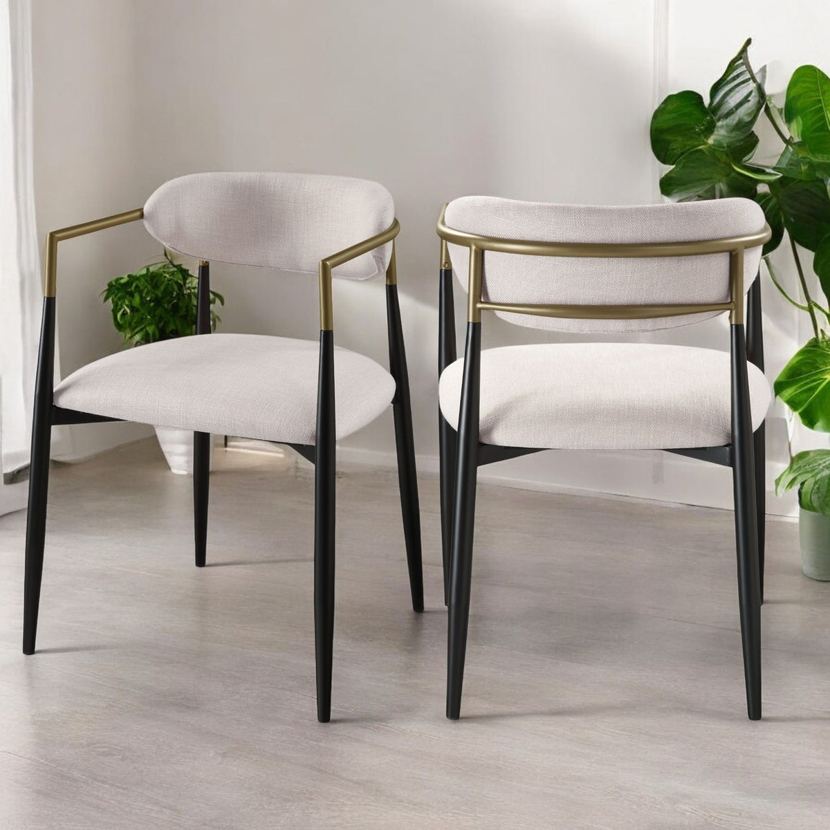 Contemporary Side Chair Set with Metal Frame - Beige
