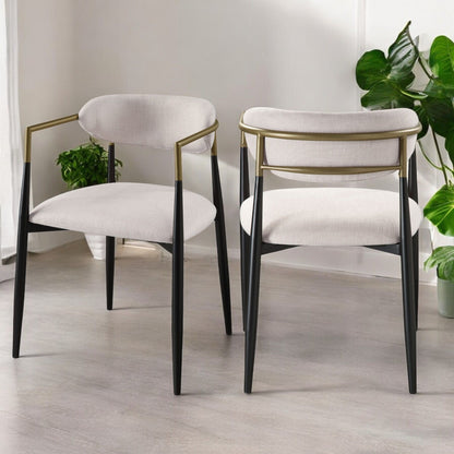 Contemporary Side Chair Set with Metal Frame - Beige