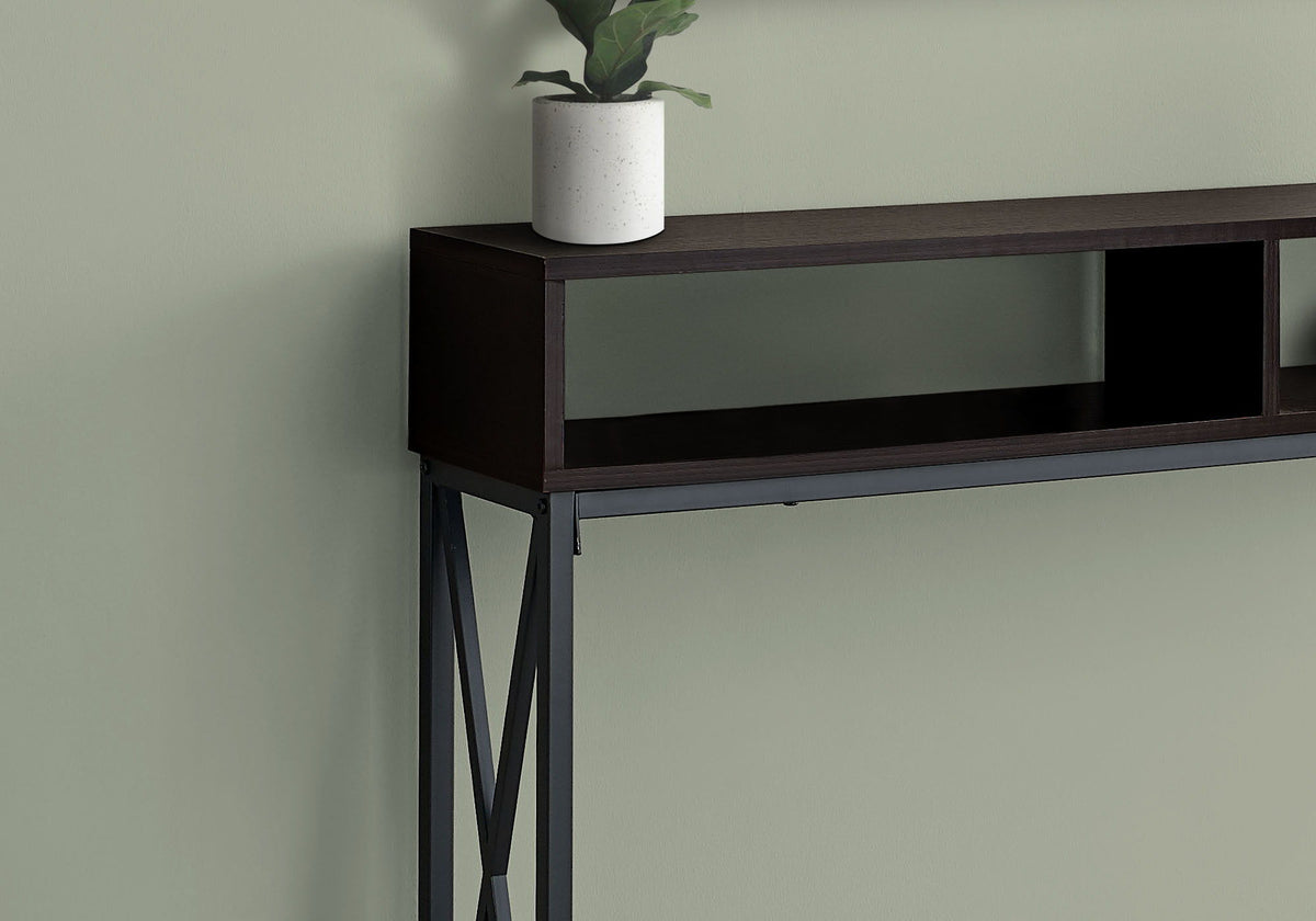 Contemporary Console Table with Metal X-Frame - Light Brown, Dark Brown, Dark Gray