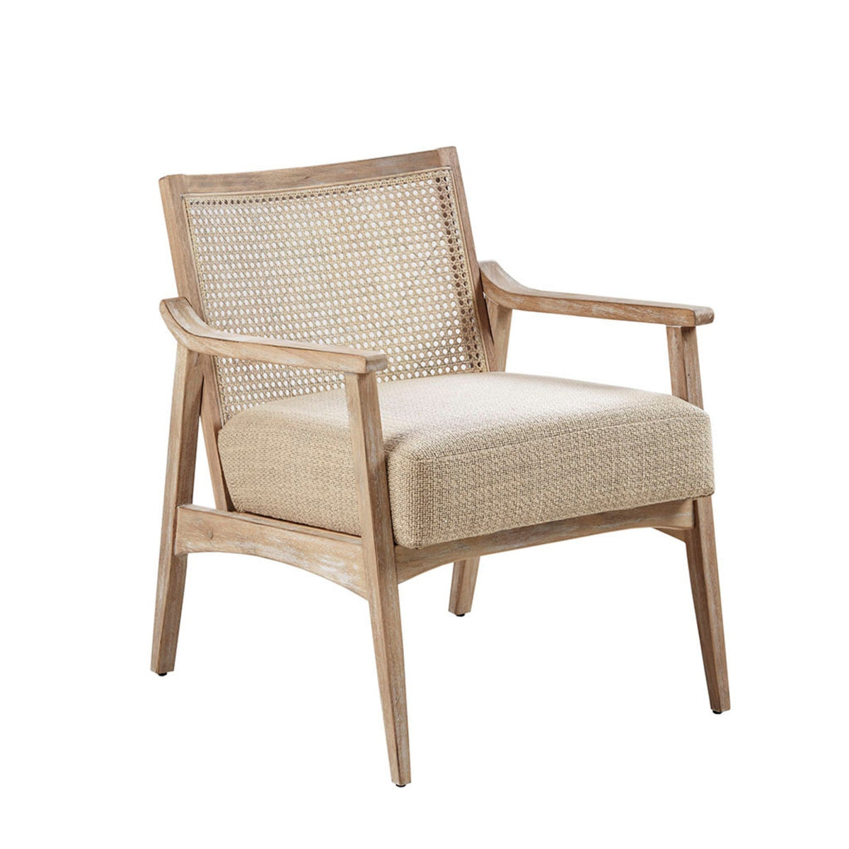 Cane Back Upholstered Accent Chair with Upholstered Seat - Natural