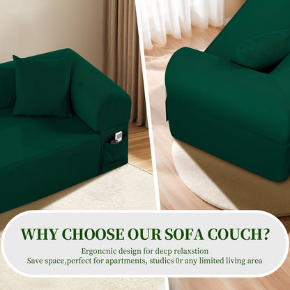 Spring Sofa with High-Quality Fabric - Green