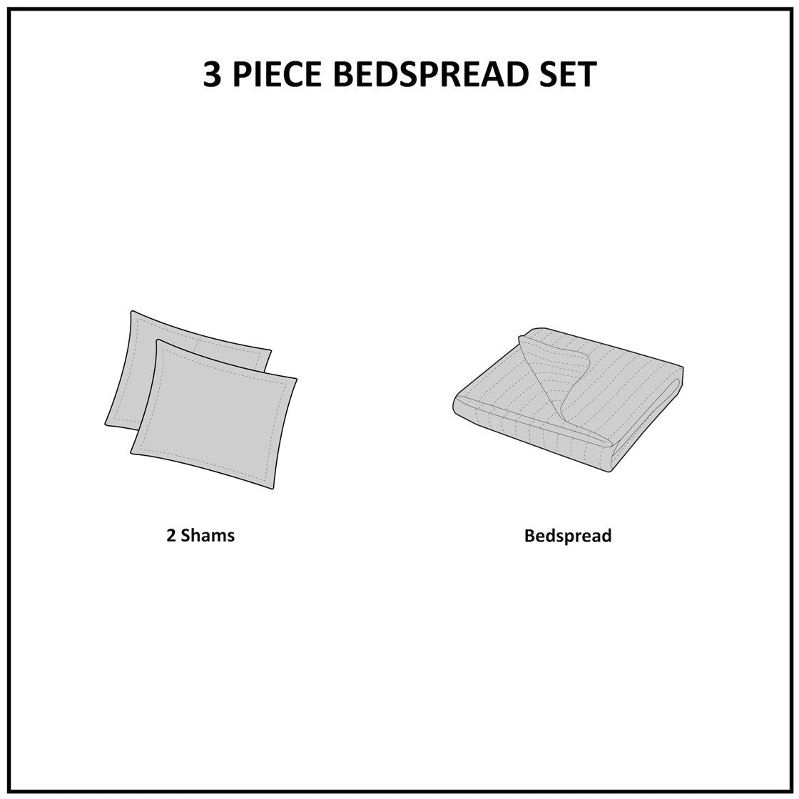 Cream 3 Piece Reversible Bedspread Set with Quilted Medallion - King/Cal King