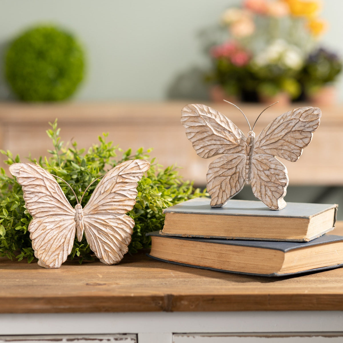 Carved Butterfly Shelf Sitter (Set of 4)