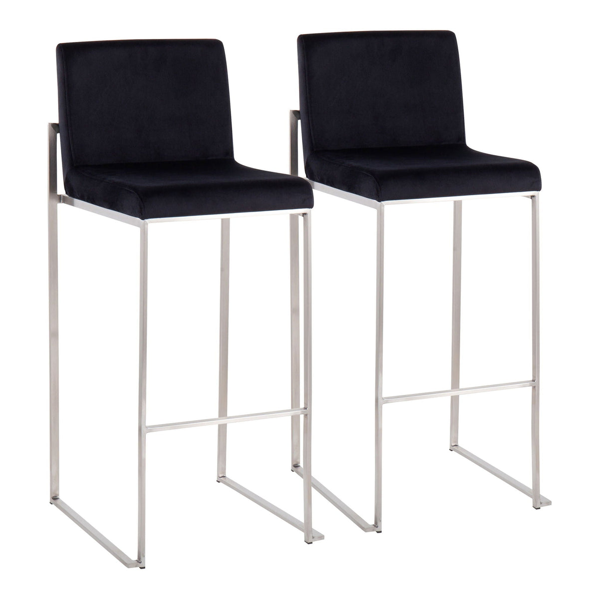 Contemporary High Back Barstool Set with Upholstered Seat – Multiple Colors