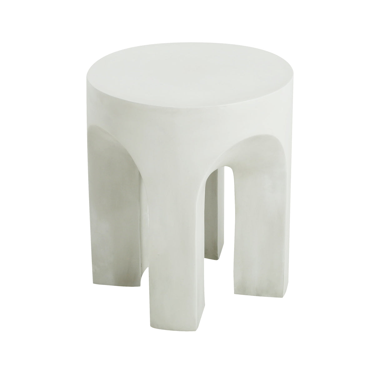 Outdoor Round Top Side Table with Lightweight Concrete Construction - Antique White
