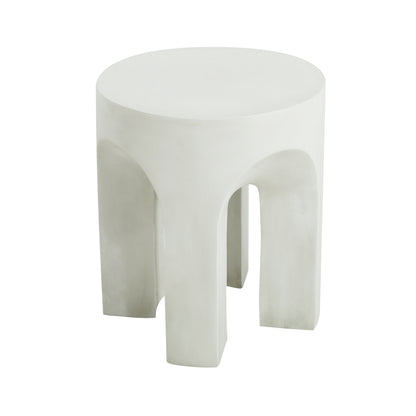 Outdoor Round Top Side Table with Lightweight Concrete Construction - Antique White