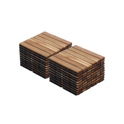 Striped Interlocking Deck Tiles with Waterproof Design - Brown, Gray, Light Brown