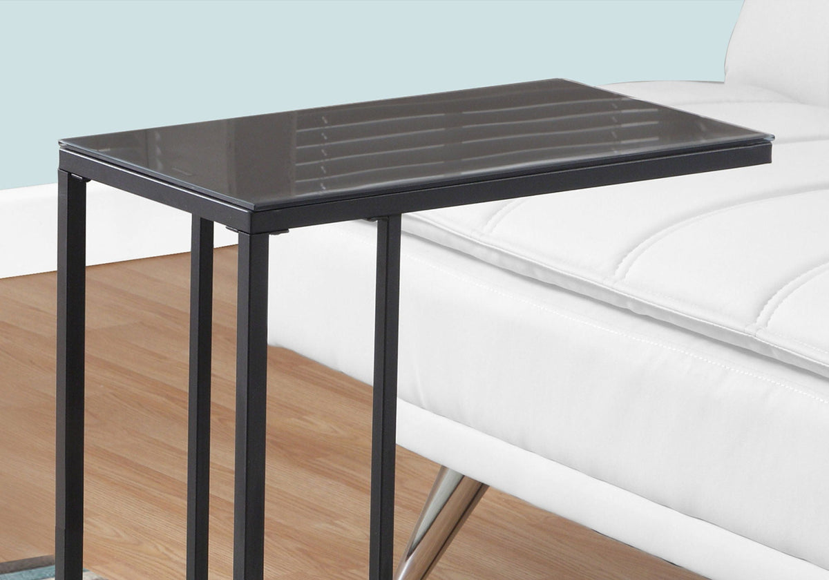 C-Shaped Accent Table with Tempered Glass Top - Black or Dark Brown