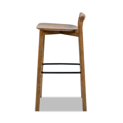 Modern Minimalist Low Back Barstool with Iron Footrest - Walnut