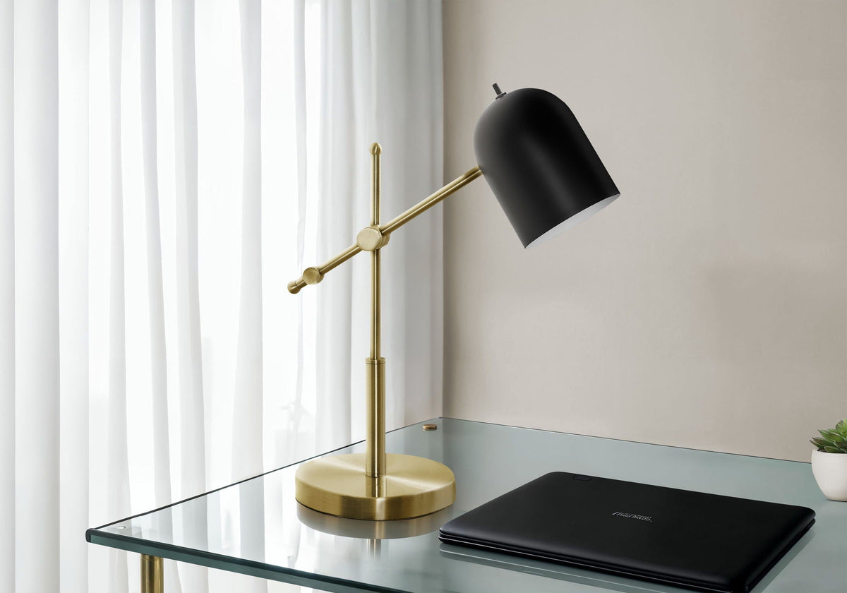 Brass Metal Table Lamp with Black Shade - Gold